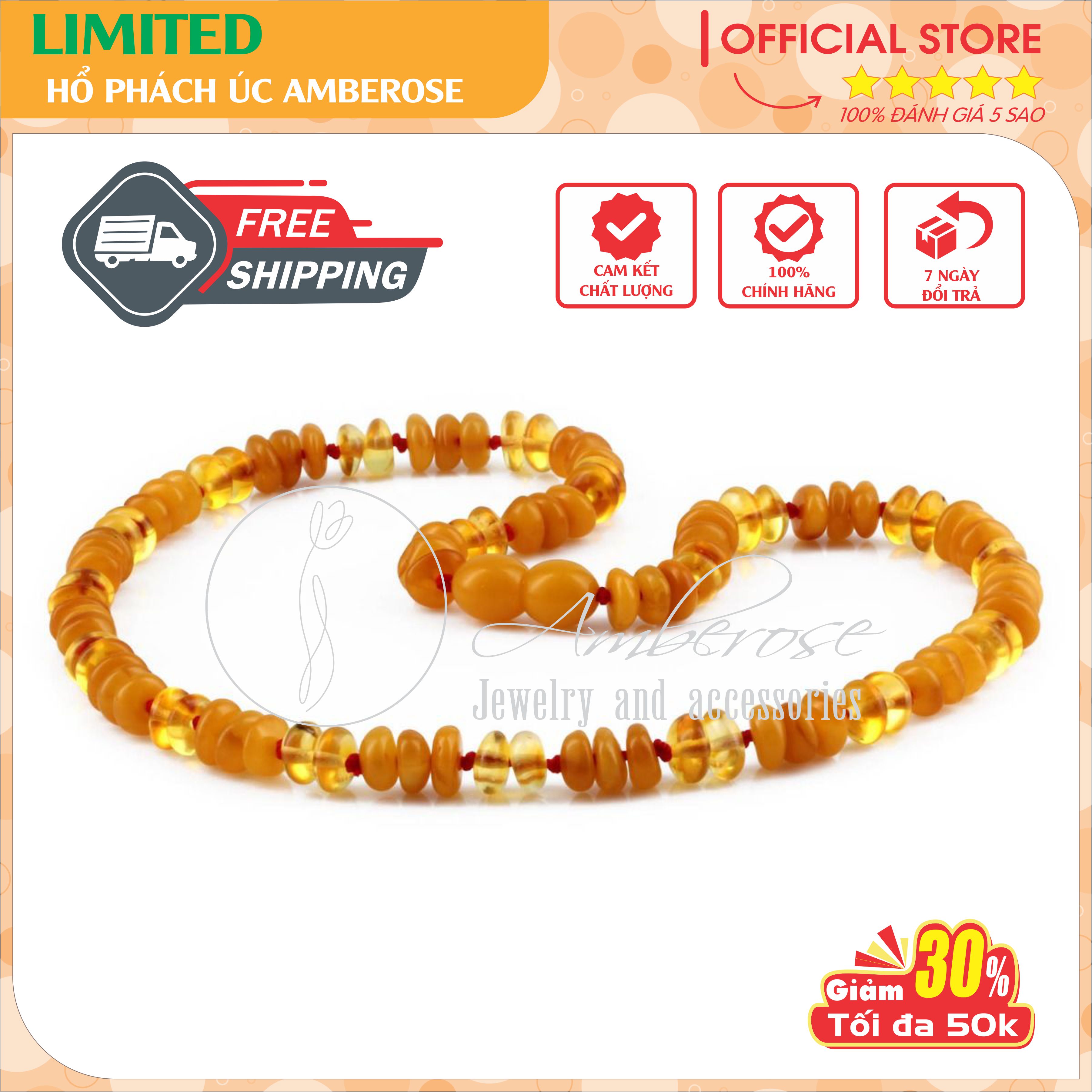 Vòng cổ hổ phách amber úc cho bé 0 - 10 tuổi vcablmt338