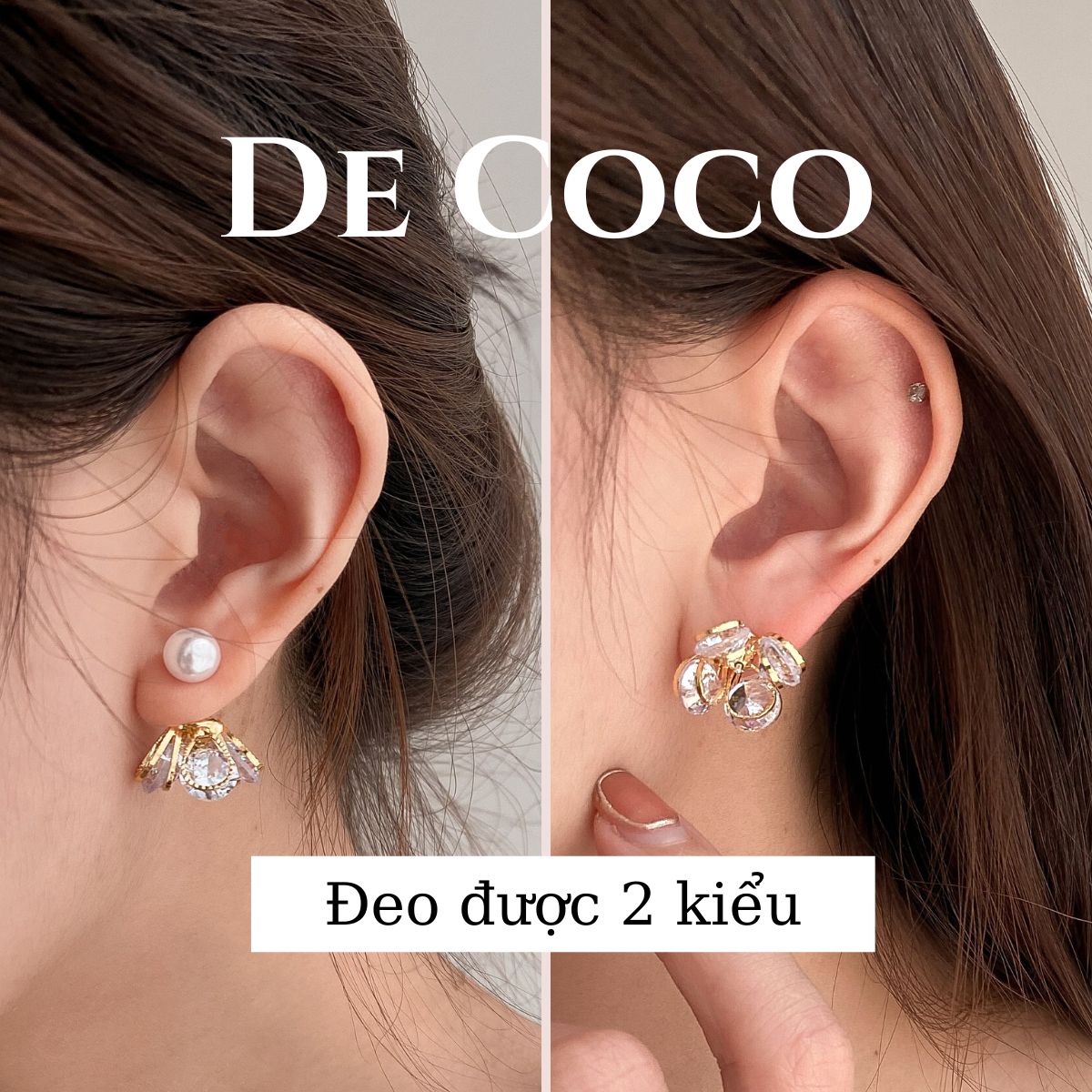 Khuyên tai cánh đá chốt hạt trai De Coco