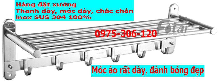 [HCM][LOẠI 1 INOX DÀY CHUẨN 304] Thanh treo khăn máng khăn tắm trong nhà tắm 100% inox 304 MKT2 hàng chuẩn inox 304 bao xài hàng đặt xưởng có móc áo
