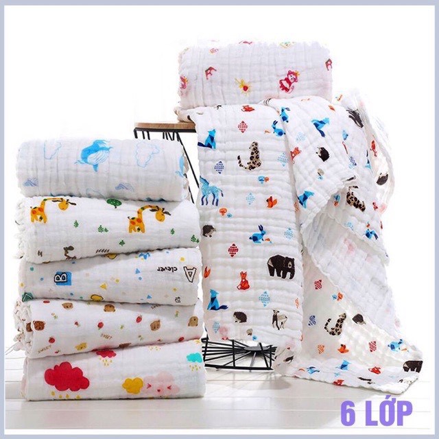 Khăn Tắm Nhăn Sợi Tre 6 Lớp Siêu Mềm Cho Bé