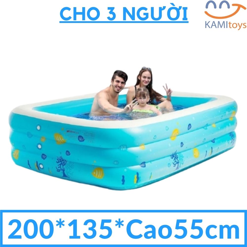 Bể bơi cho bé bơm hơi cỡ lớn 200x135xCao55cm phao bơi hồ bơi trẻ em kiêm