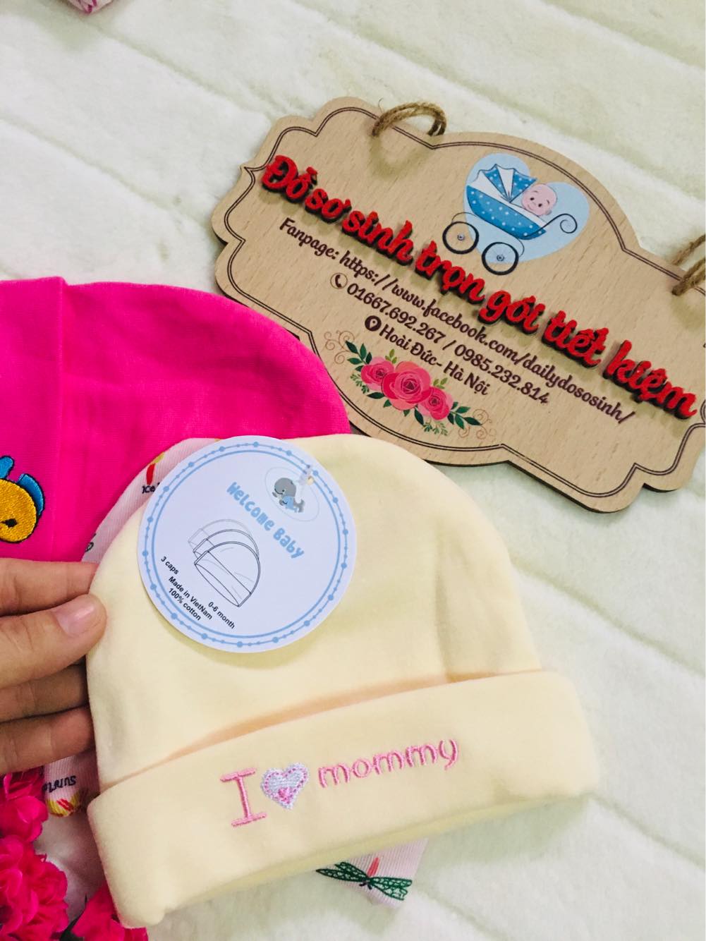 SET 3 MŨ NÓN MOMMY CHO TRẺ SƠ SINH-6M