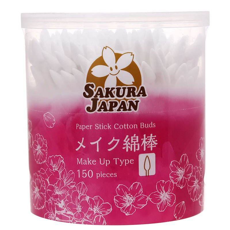 Tăm bông kháng khuẩn thân giấy Sakura (Tiêu chuẩn Nhật Bản) trang điểm TB07 (1 đầu xoắn 1 đầu nhọn) - Hộp 150 que