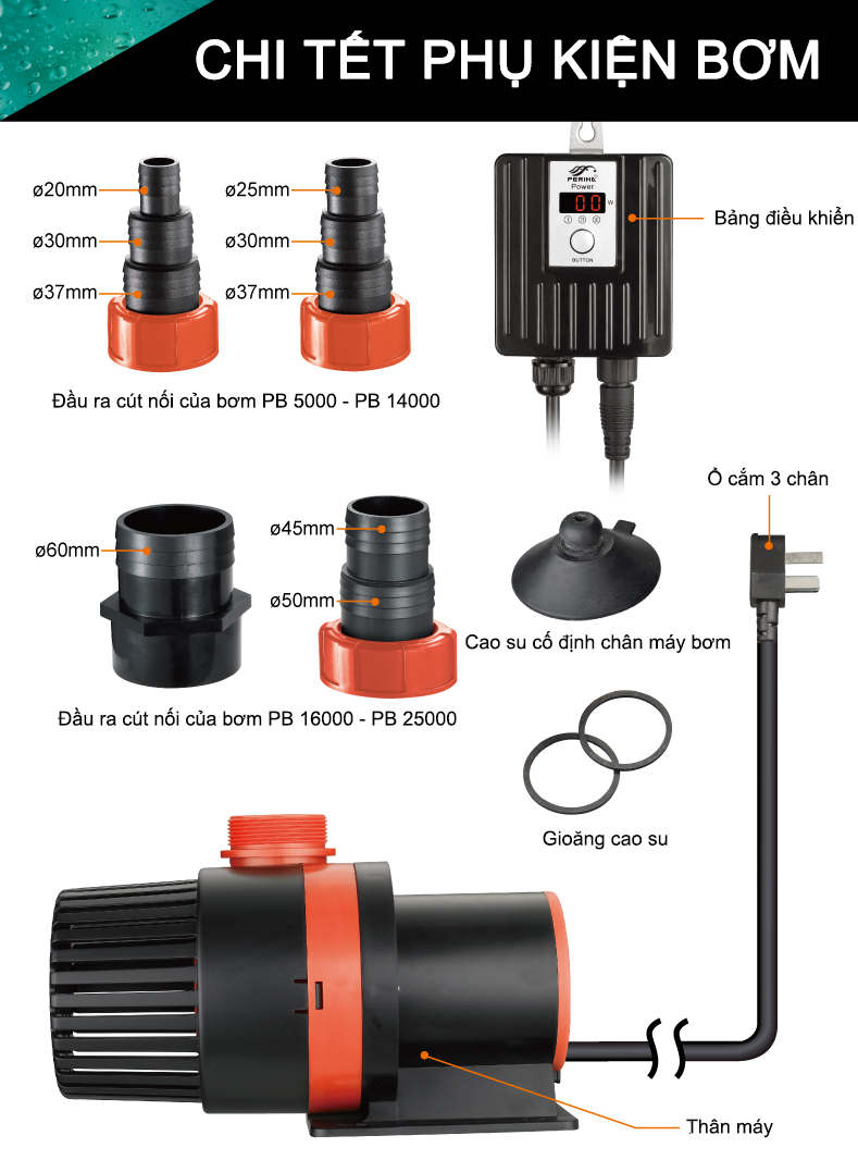 Water pump aquarium periha PB 5000 - 25000 lít/h (Super save electricity, running smoothly, durable, with intelligent control panel)