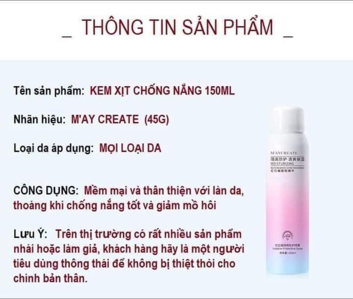 Combo 3 Chai Xịt Chống Nắng MayCreate 150ML