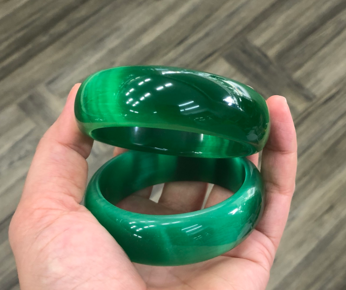 [Deal Hot Mùa Tết] Vòng tay đá Mắt mèo xanh lá bản lớn cá tính - Khách được tư vấn kỹ size