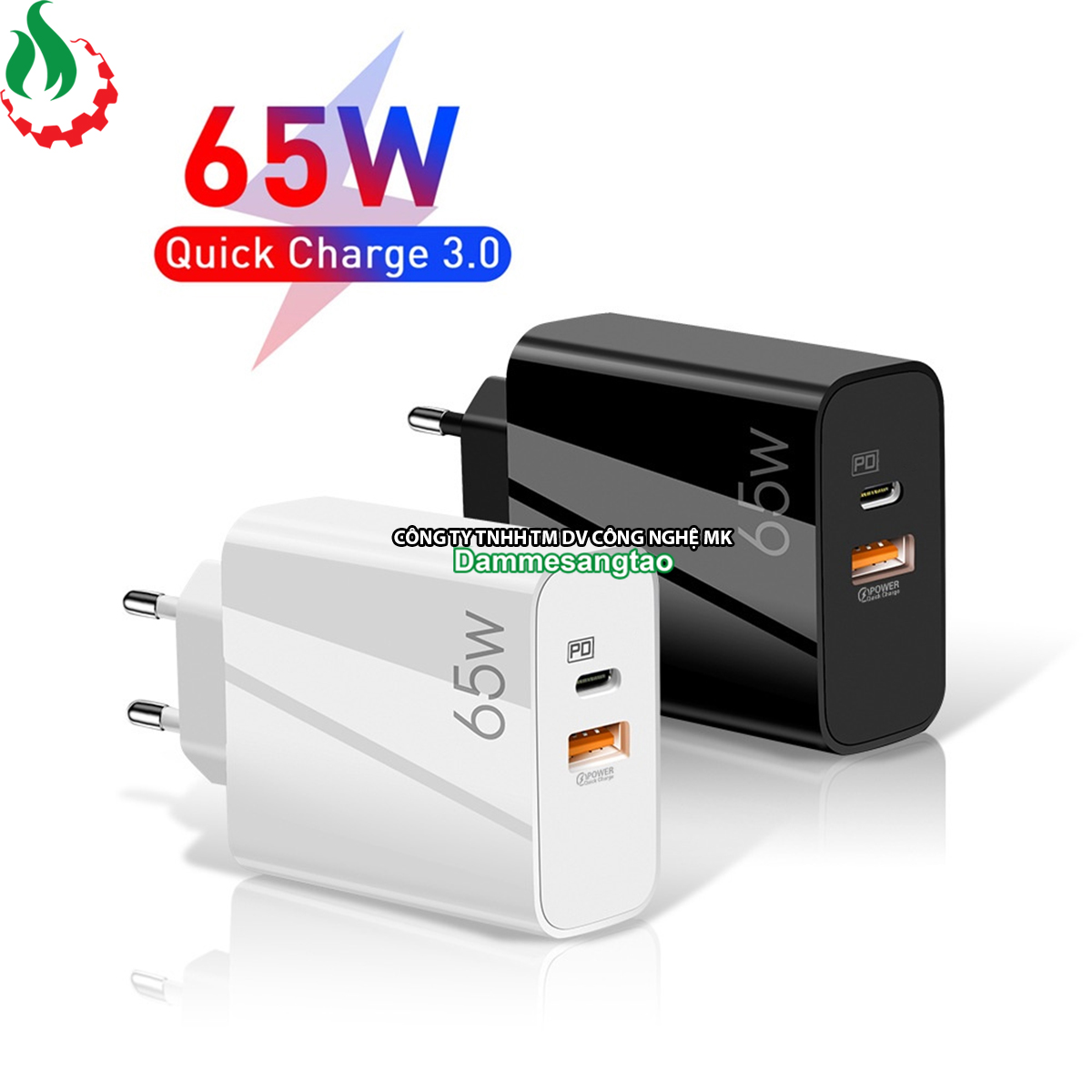 Củ sạc nhanh 65W chuẩn GaN (1 Type-C 33W - 1 USB 18W)