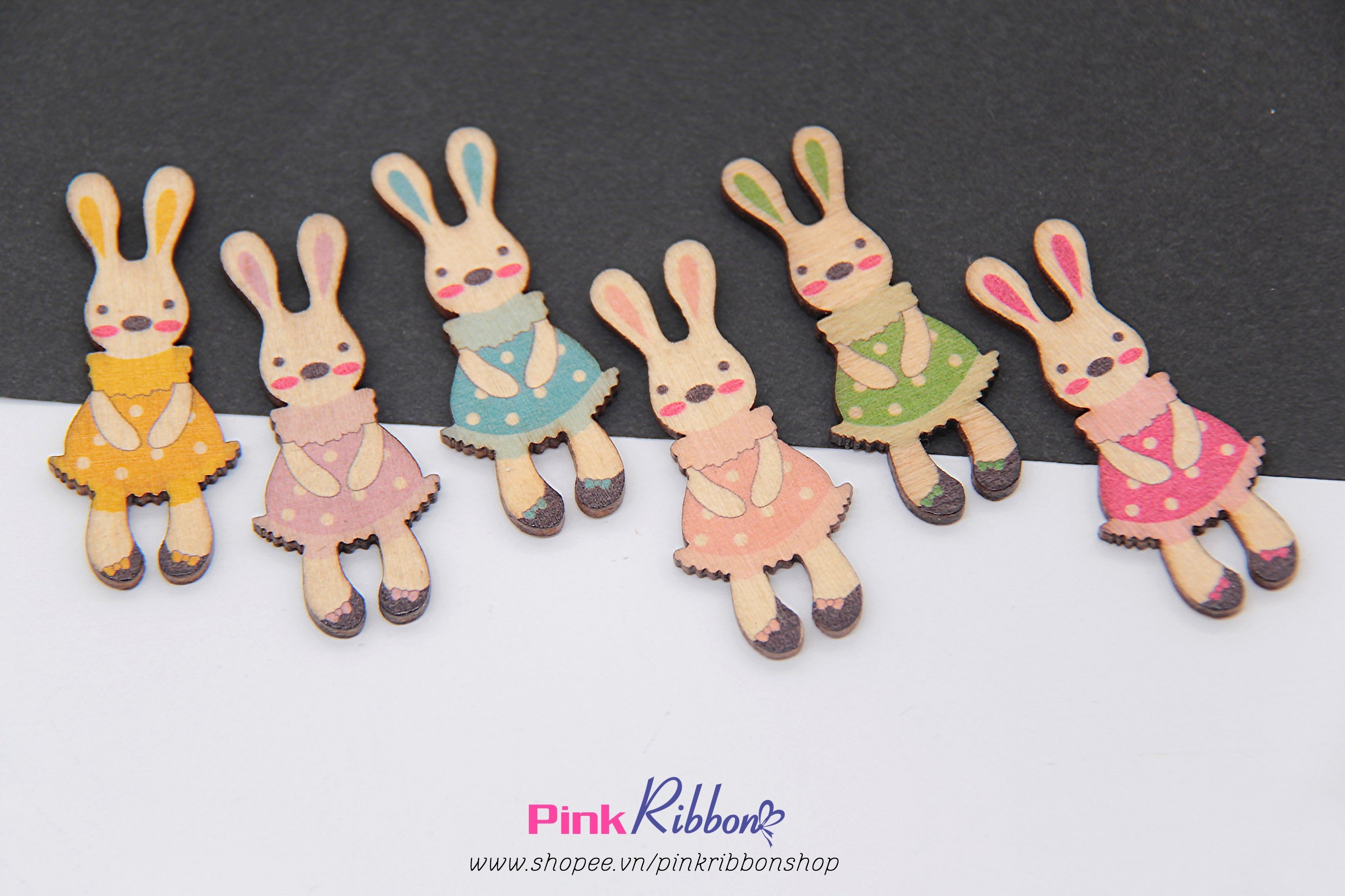 [Set 5c] Thỏ gỗ vintage cỡ 5cm x 2.1cm
