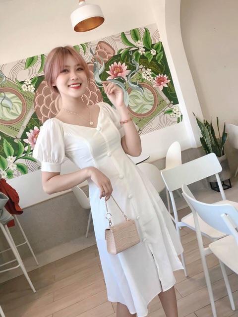 Đầm nút bọc xẻ tà 3 màu (kèm hình thật)