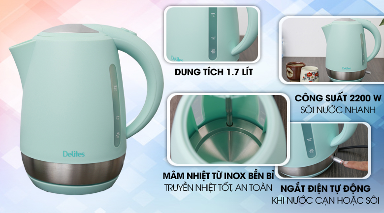 Bình siêu tốc Delites 1.7 lít ST17P03t