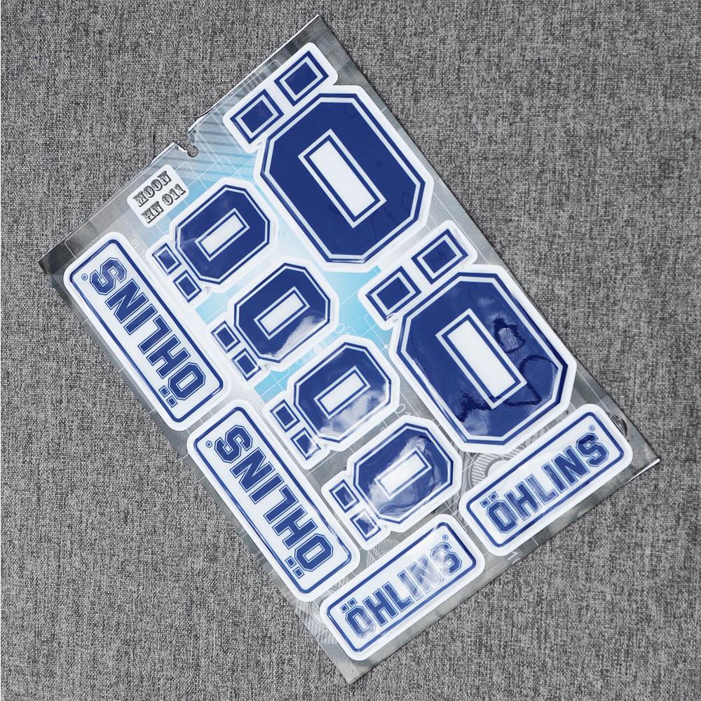 [XẢ KHO] BỘ TEM DẬP NỔI NHIỀU DECAL,STICKER TRANG TRÍ XE OHLINS màu xanh trắng mẫu mới