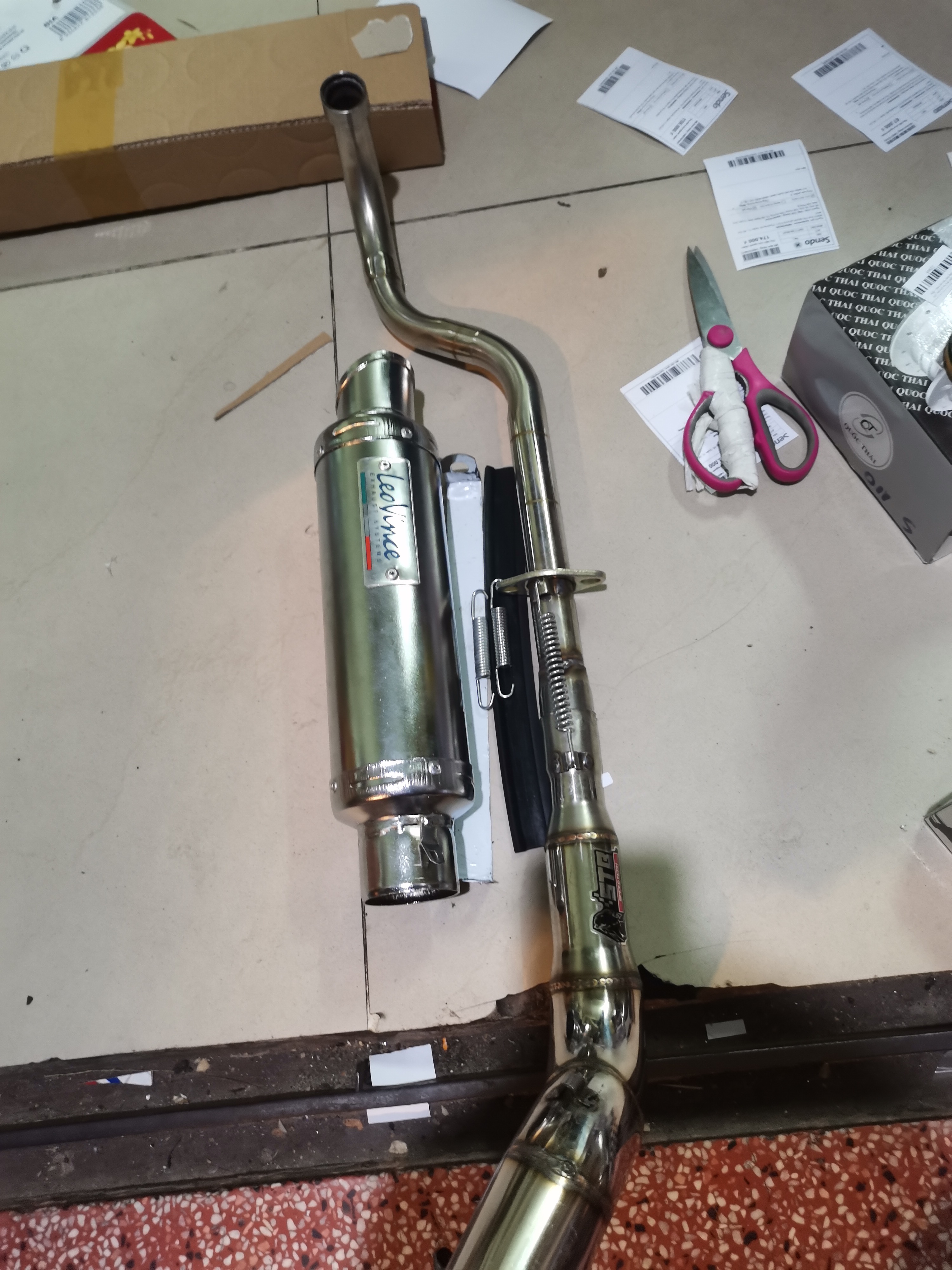 pô xe máy, pô leovince + cô cong 2 khúc Wave 2017 2018 Wave blak Wave s110 Wave rsx,leovin