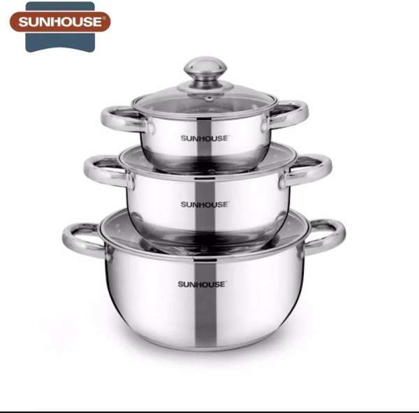 Bộ 3 nồi inox 3 đáy Sunhouse SH334 cao cấp.