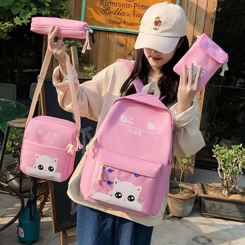 Set 4 món balo nữ kèm túi tote và bóp ví đi học đi chơi du lịch balo nữ, balo nam, balo nữ đi học đi làm đi chơi cao cấp phong cách
