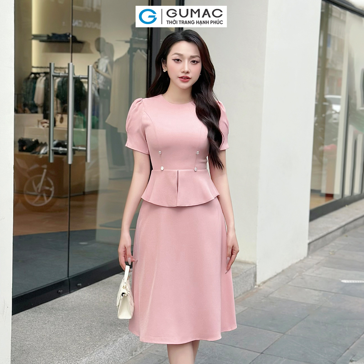 [4.4 - 6.4 |Voucher 10-12%] Đầm peplum phối nút thời trang GUMAC LDE0404 - DE04025