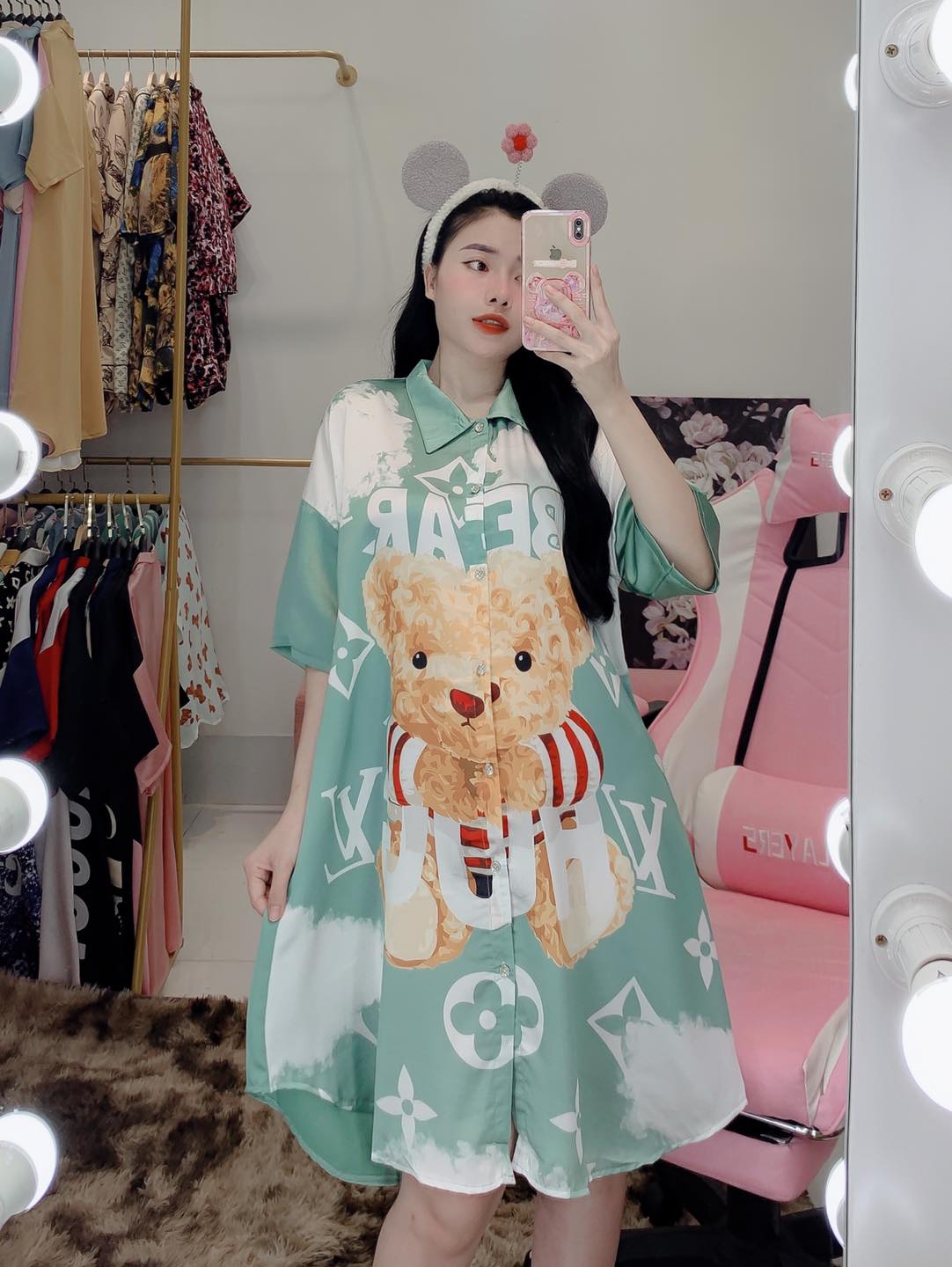 [50-70kg] Đầm Ngủ Lụa Satin  - Cổ Sơ Mi (P1)