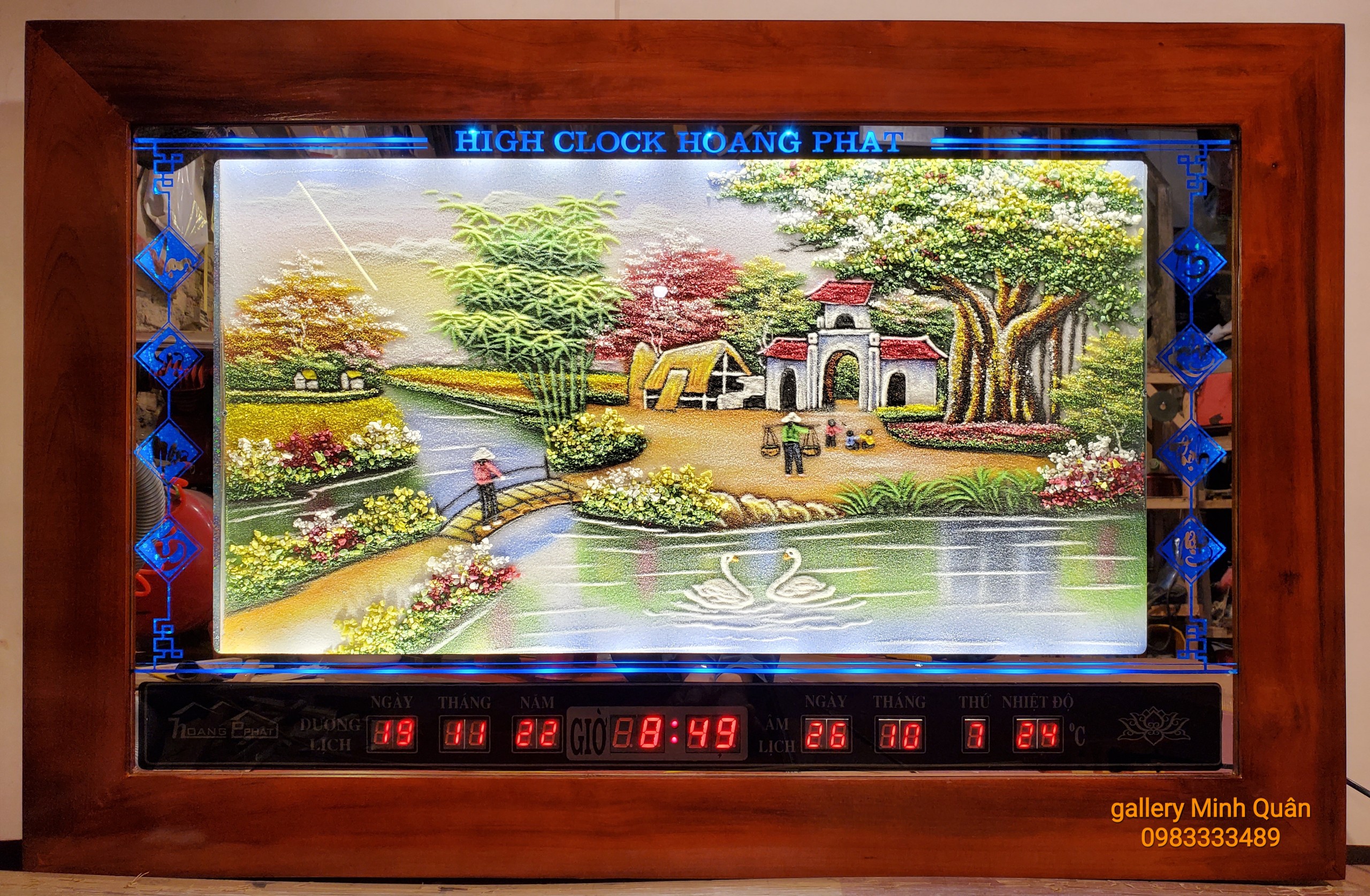 Tranh đá tự nhiên -cây đa cổng làng lịch vạn niên đèn led