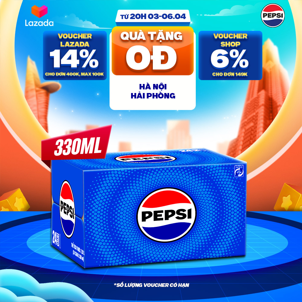 [SALE 12.12-VC 12%] Thùng 24 Chai Nước Ngọt Giải Khát Có Gaz Pepsi (330ml/chai)