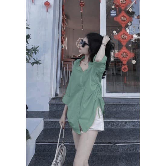 Áo sơ mi hồng rút dây 3 màu