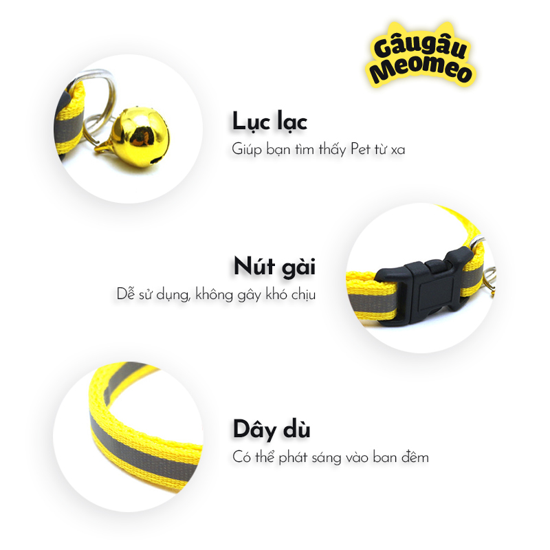 Vòng cổ chó mèo phản quang có chuông (Dài: 20-35cm; rộng: 1cm)