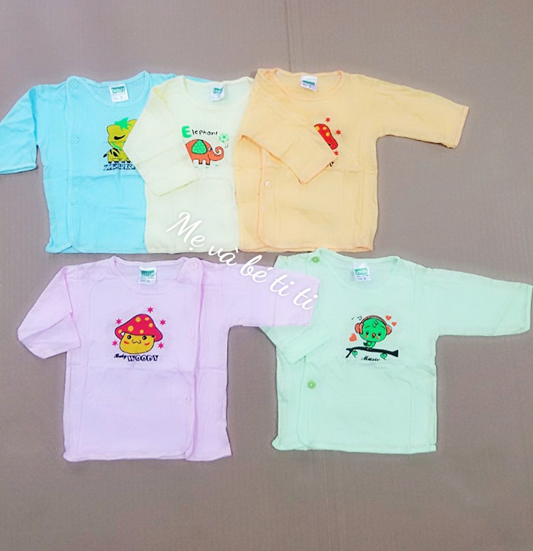 Combo 5 áo sơ sinh tay dài Màu chất cotton cho bé sơ sinh đến 9kg