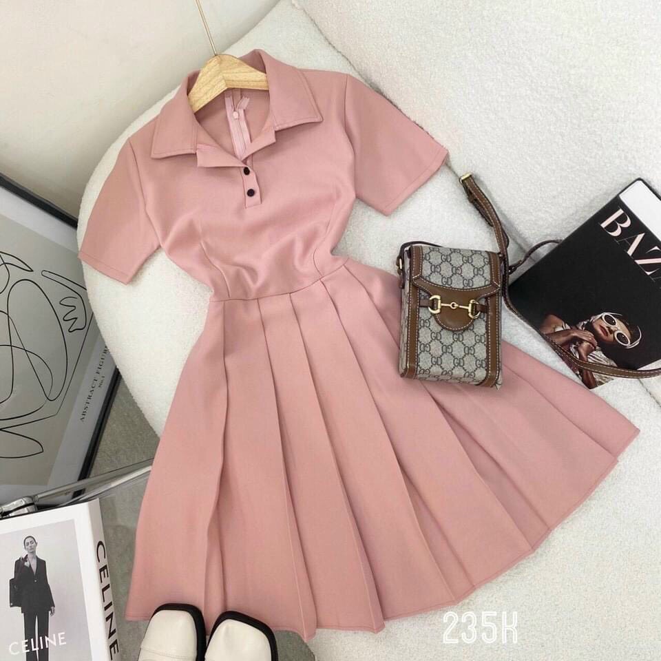 Đầm polo ôm body màu hồng, đầm polo chất thun co dãn, đầm nữ dáng ôm hàn quốc, TUỆ LÂM, váy polo, váy thun dáng ôm body, đầm ôm body pastel, đầm nữ ulzzang, đầm tiểu thư, đầm dự tiệc-M79