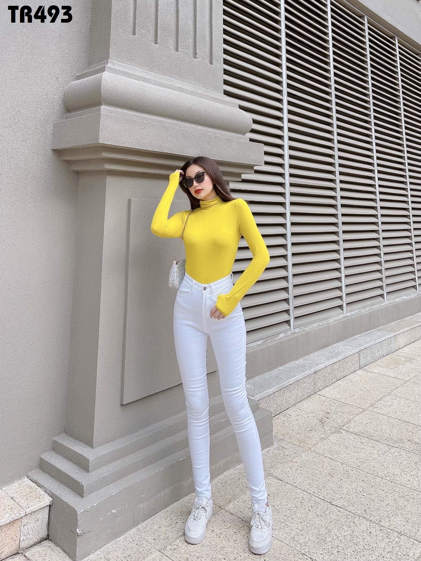 Quần jeans nữ trắng lưng cao tôn dáng cực đẹp