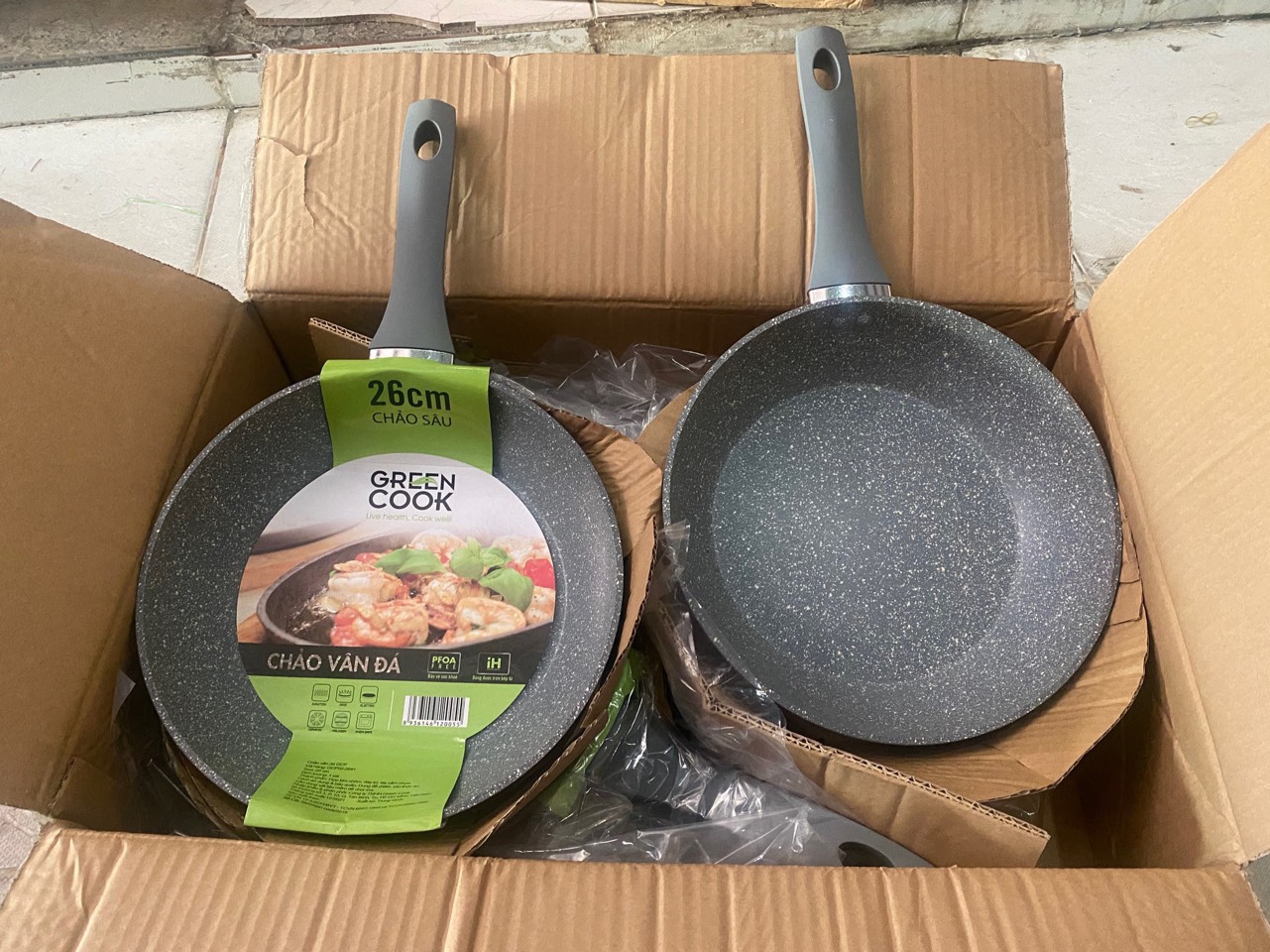 Chảo đáy từ vân đá chống dính GREEN COOK 26cm
