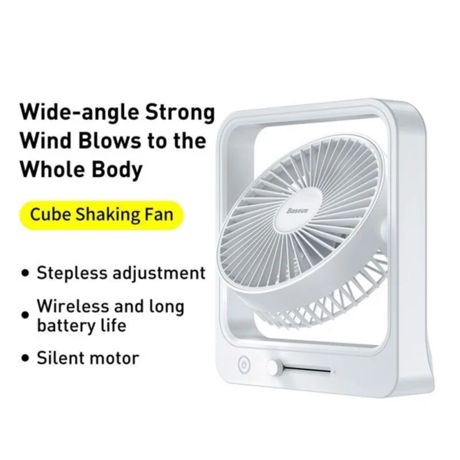 Quạt mini Pin sạc Baseus Cube Shaking Fan (Pin sạc 5400mAh, 18h sử dụng , Xoay 60 độ, Điều chỉnh nhiều cấp tốc độ, Cực êm ) LV806-EU-WH