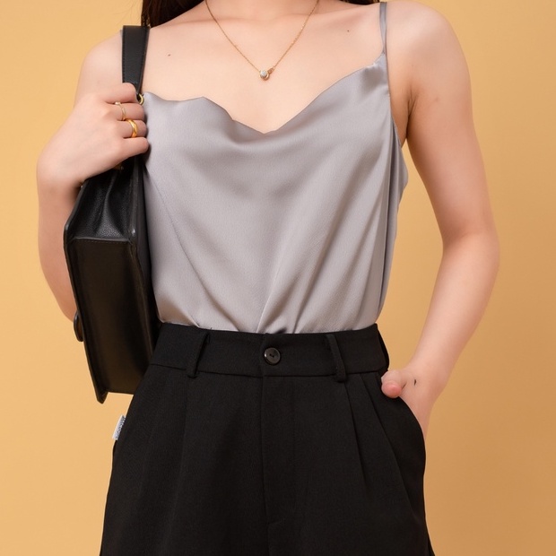 Áo hai dây lụa MACDOME thiết kế cổ đổ chất lụa satin cao cấp mặc trong vest, blazer AD005