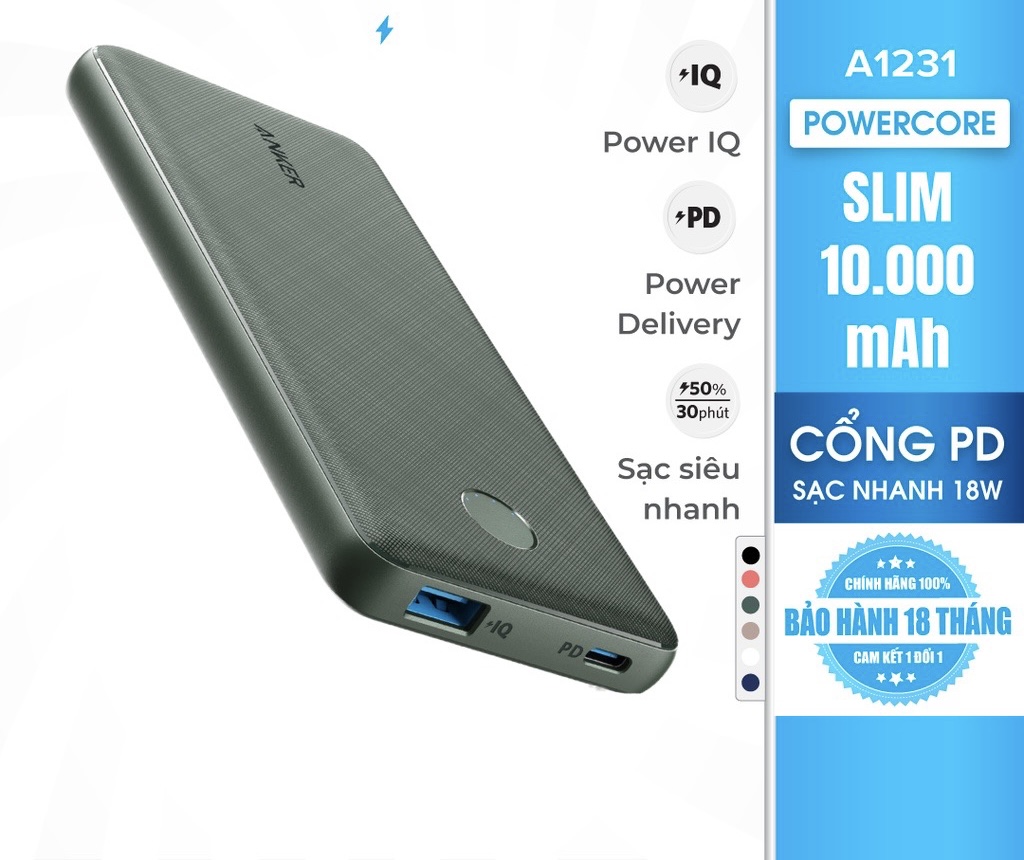 Pin sạc dự phòng ANKER PowerCore Slim 10000mAh PD - A1231