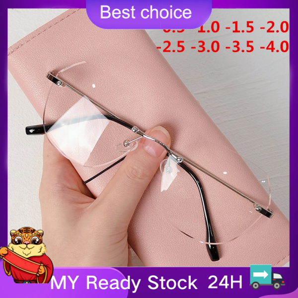 Giá bán 🔥Hộp đựng kính miễn phí🔥 Rimless Finished Myopia Glasses Women Metal Polygon Eyeglasses Prescription Elegant Shortsighted Eyewear -0.5 1.0 to 4.0