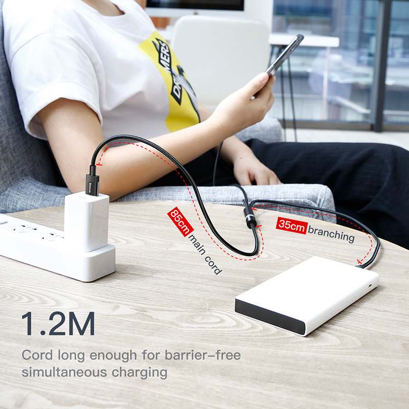 [HCM]Cáp sạc 3 đầu đều hỗ trợ Data Baseus Data Fuction 3-in-1 Cable USB For M+L+T 3.5A 1.2M Black CAMLT-PY01 - Hàng chính hãng
