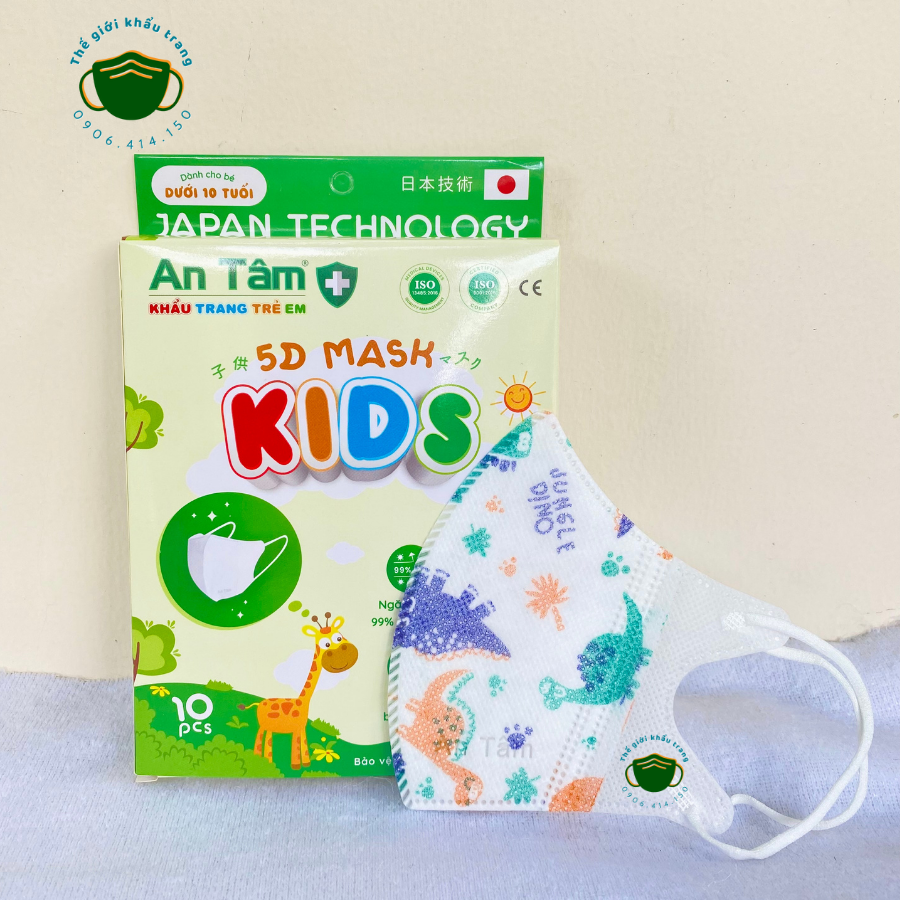 Khẩu trang trẻ em 5d mask an tâm cho bé từ 4-8 tuổi - combo 100 chiếc