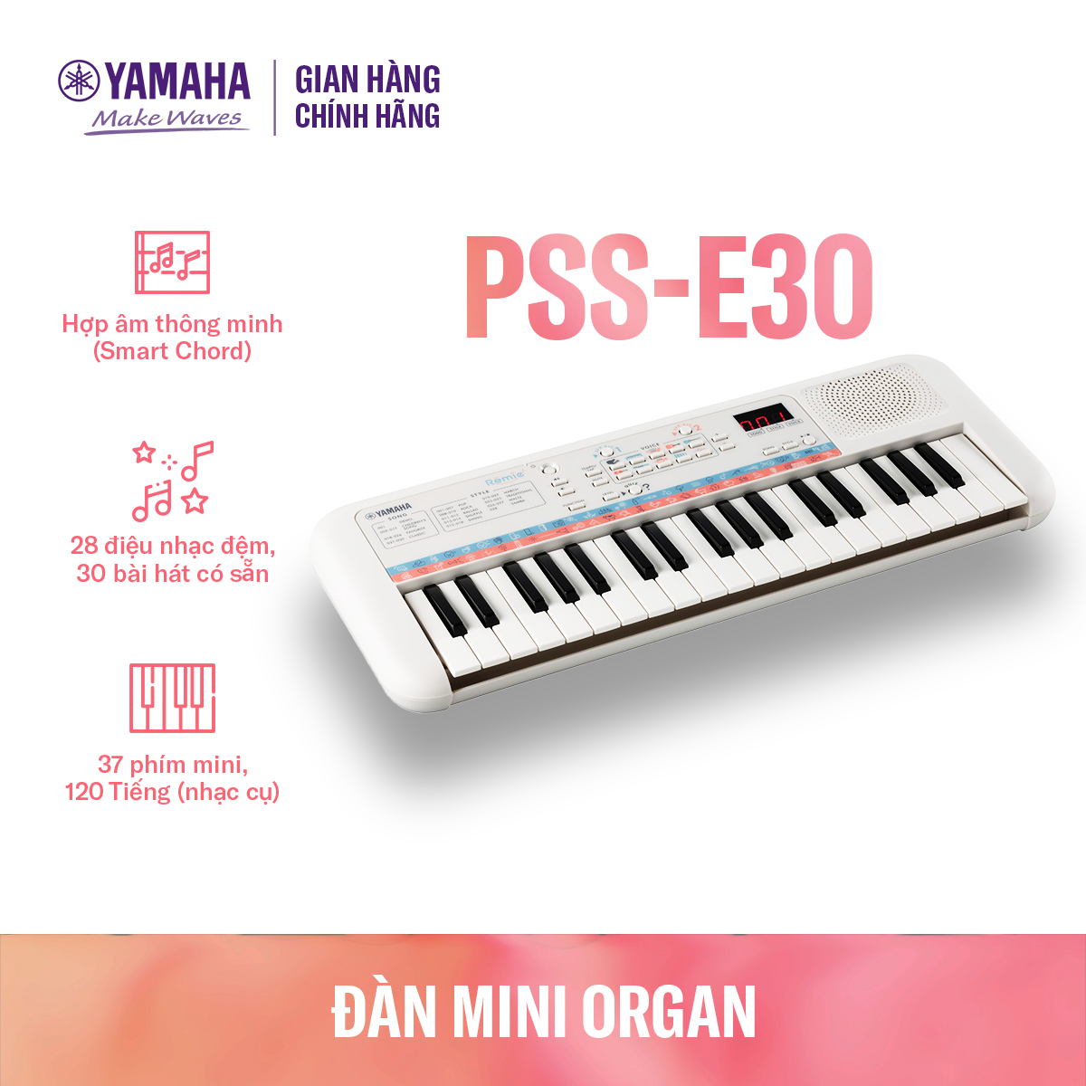 Đàn organ điện tử Yamaha cho trẻ em PSS-E30 - Bàn phím mini - 47 Tiếng nhạc - 28 Kiểu nhạc đệm - 74 Hiệu ứng âm thanh - Chế độ đố vui - Bảo hành chính hãng 12 tháng