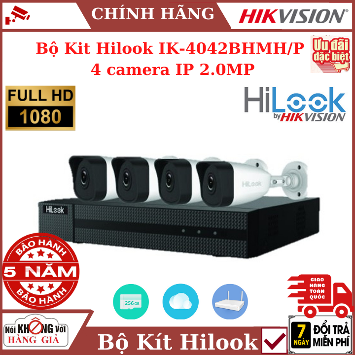 [Trả góp 0%]Bộ Kit Hilook IK-4042BH-MHP 4 camera IP 2.0MP  camera wifi  camera giám sát  camera an ninh  camera  camera hikvision  camera