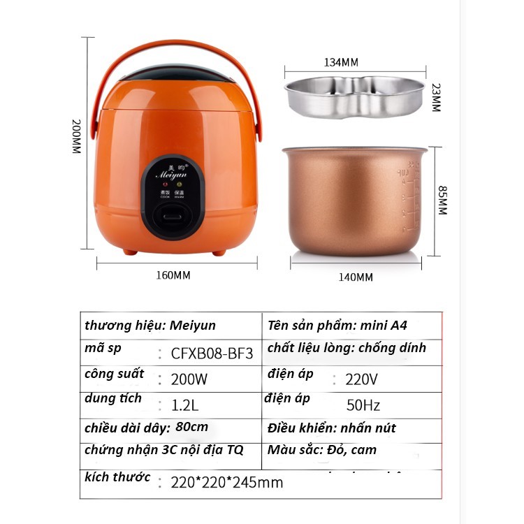 Nồi Cơm Điện Mini Meiyun Dung Tích 1 lít