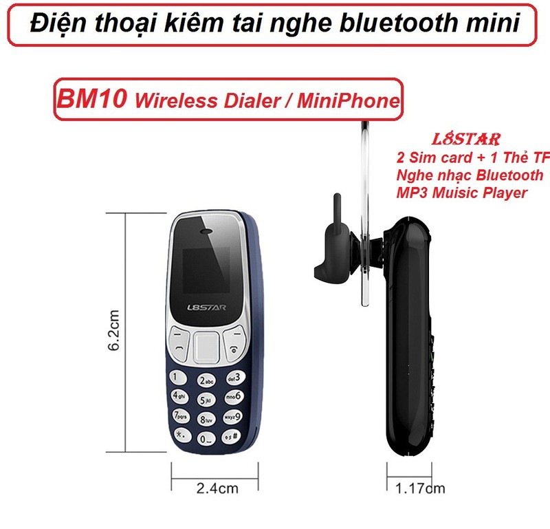 Điện thoại mini  siêu nhỏ  bm10 2 sim siêu dễ thương