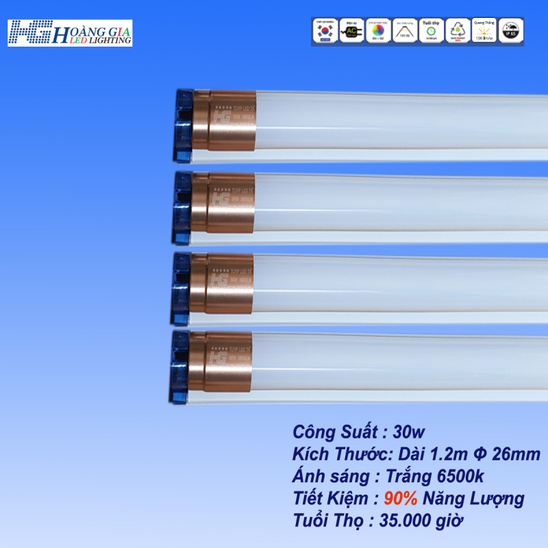 Bộ 4 Bóng Đèn Led Tuýp Thủy Tinh 30W 1.2m Ánh Sáng Trắng
