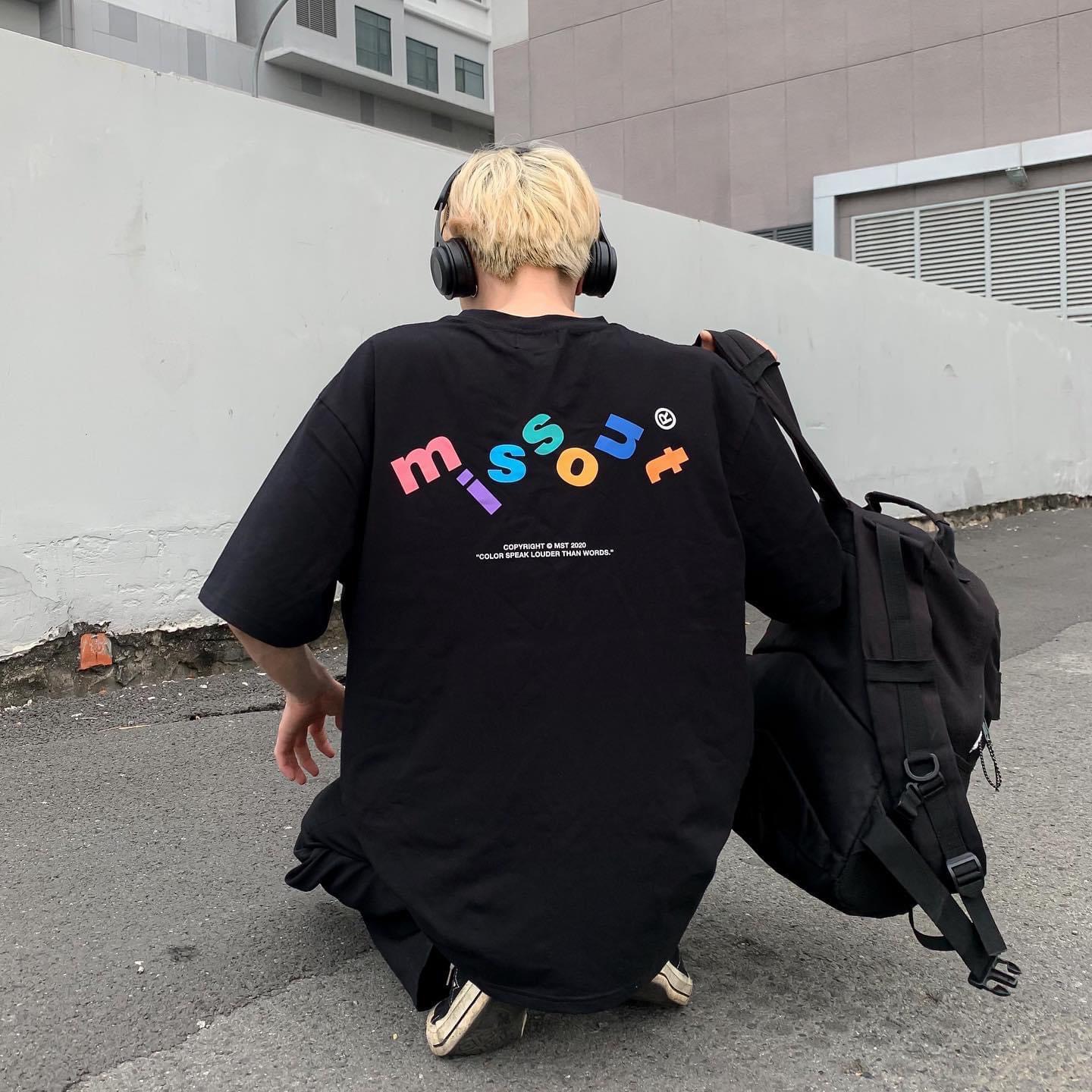 Áo thun missout colorful tee - áo thun unisex form rộng tay lỡ missout chữ cầu vồng al69 || hany shop
