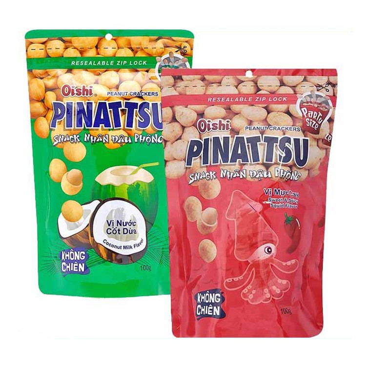 Snack đậu phộng Pinattsu Oishi vị tỏi ớt/cốt dừa gói 95g