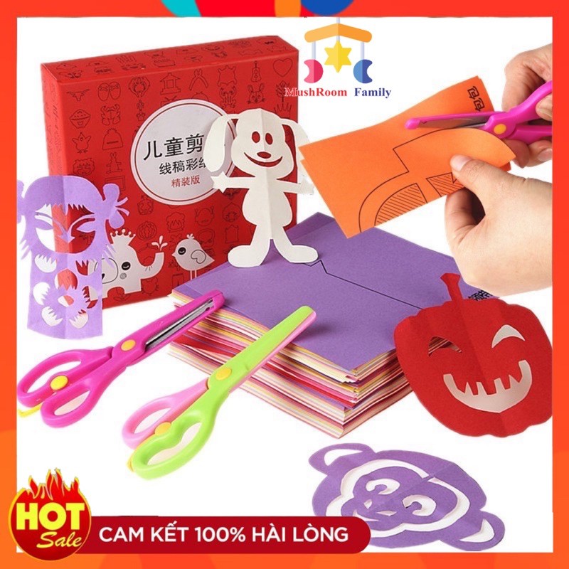 [240 Tờ + 2 Kéo] Bộ Đồ Chơi Thủ Công Cắt Giấy Cho Bé