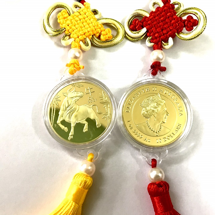 [HCM]Dây Treo Phong Thủy Đồng Xu Úc Hình Con Trâu Vàng đồng xu được làm bằng Niken mạ vàng sáng bóng chạm khắc rõ nét Đường kính đồng xu 4cm-SP005034