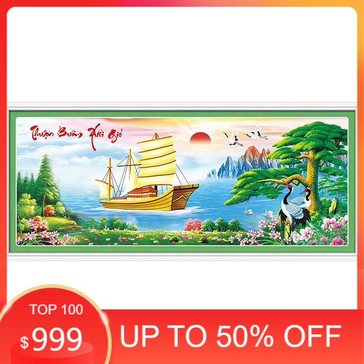 Tranh Đính Đá THUẬN BUỒM XUÔI GIÓ (ĐÁ ABC CAO CẤP). Kích Thước: 1m3 x 55cm
