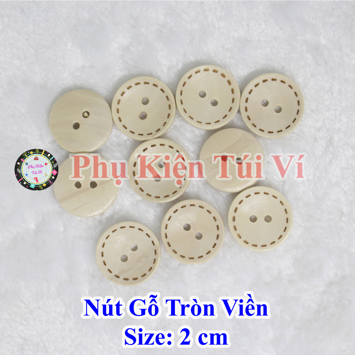 Nút gỗ tròn viền nâu kem (10 cái)