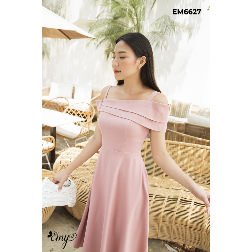 Đầm EMY EM6627 Xoè 2 Dây Lệch Vai