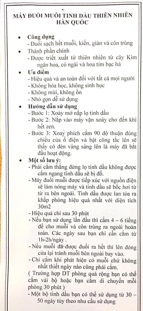 Tinh dầu đuổi muỗi Hàn Quốc (Dùng cho các loại đèn đuổi muỗi Việt Nam/ Nhật/ Hàn/ Trung)