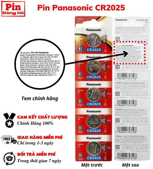 Sale! pin cúc áo panasonic cr 2025 lithium 3v vỉ 5 viên - hàng chính hãng