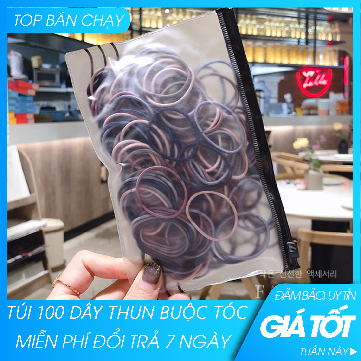 (Combo 100),  Dây thun buộc tóc, Set 100 dây thun buộc tóc ,  dây cột tóc, thun buộc tóc,Túi Cột tóc, buộc tóc chun scrunchies siêu bự tiện lợi, xinh sắn