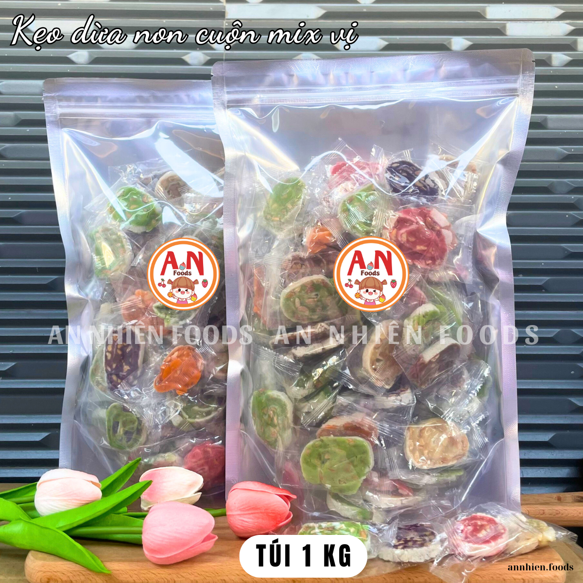 Kẹo dừa nướng mix 7 vị (Kẹo dừa non cuộn mix 7 vị) {Khối lượng tịnh, không tính bao bì}